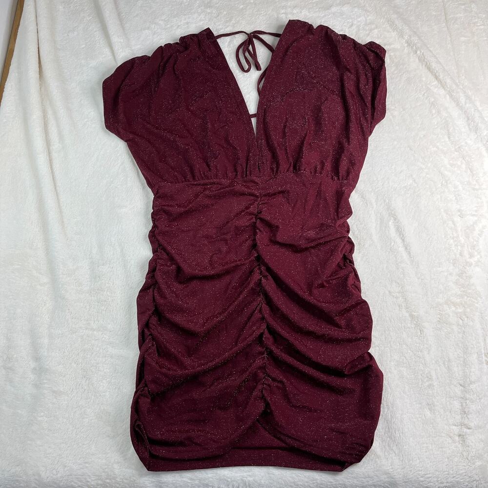 Women Glitter Sleeveless V Neck Ruffle Dress Size 2XL